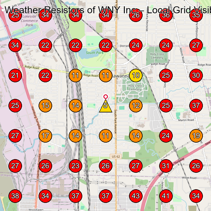 Weather Resistors of WNY Inc GeoGrid visibility map for Roofing Contractor in Buffalo